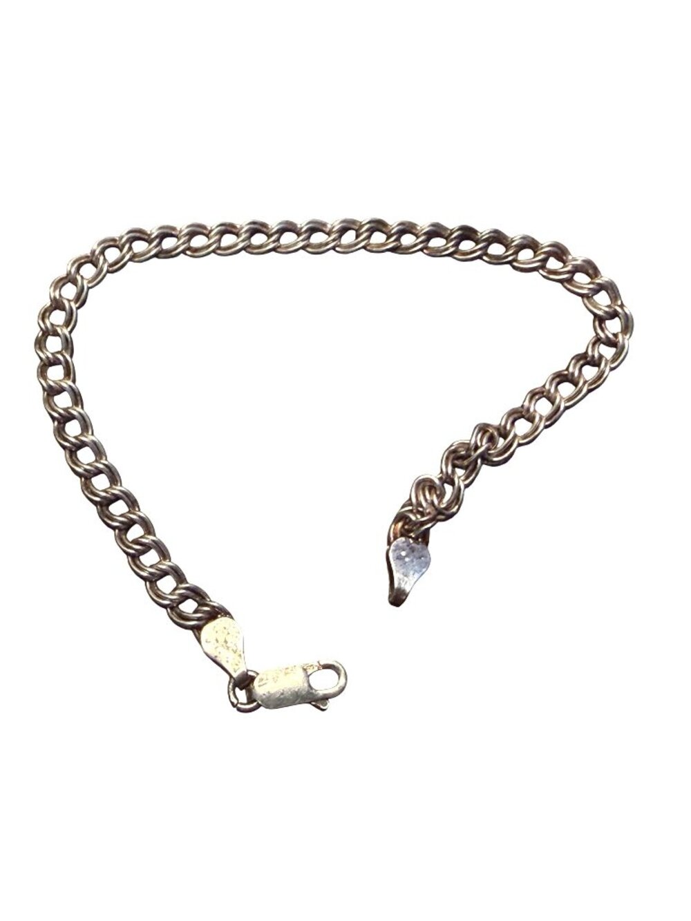 Sterling Silver 925 Italy Chain Bracelet With Heart Accents Vintage 7.5" 13g